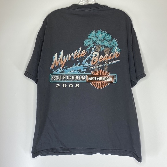Harley Davidson Black Myrtle Beach South Carolina 2008 Tshirt XL Grunge - Picture 1 of 9